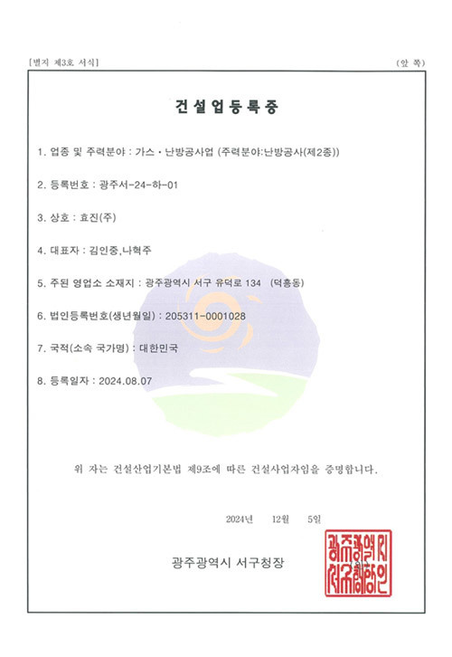 Certificate of Construction Industry