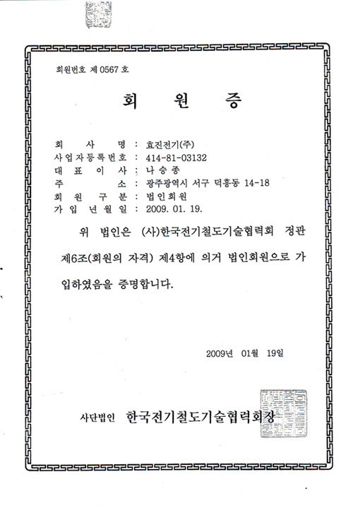 Korea Railway Members Certificate